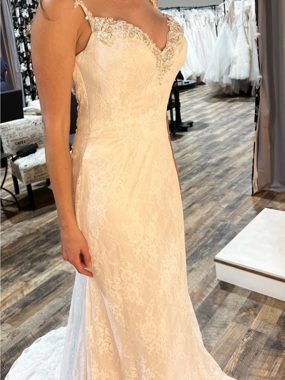 Maggie Sottero Ivory Lace Bridal Gown with Beaded Straps